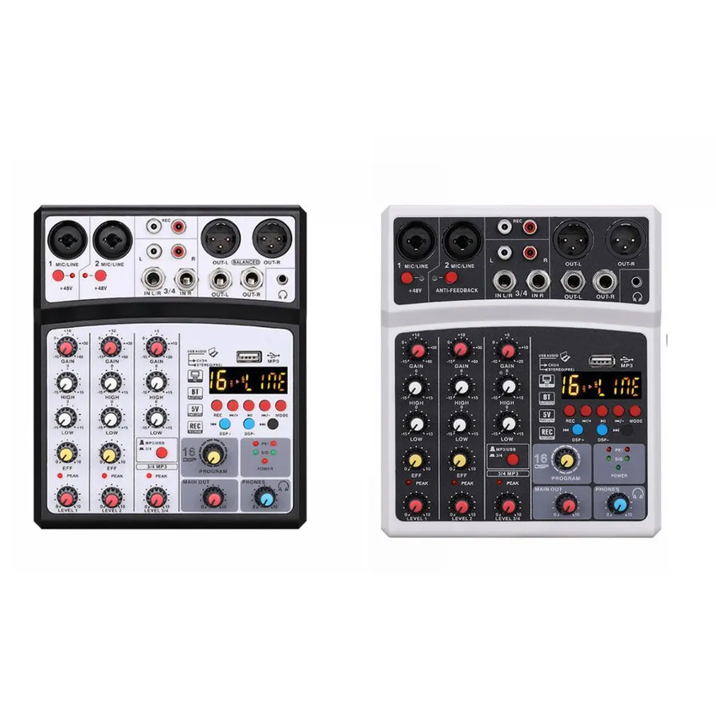 Protable Mini Mixer Audio DJ Console 4-channel with Sound Card, USB, 48V Phantom Power for PC Recording Singing Webcast Party
Protable Mini Mixer Audio DJ Console 4-channel with Sound Card, USB, 48V Phantom Power for PC Recording Singing Webcast Party
