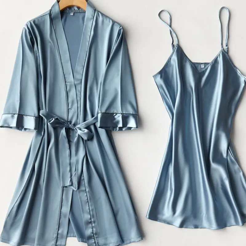 Women Bride Bridesmaid Wedding Robe 2PCS Sleepwear Faux Silk Kimono Bathrobe Gown Loose Nightwear Sexy Lingerie Home Clothes
Women Bride Bridesmaid Wedding Robe 2PCS Sleepwear Faux Silk Kimono Bathrobe Gown Loose Nightwear Sexy Lingerie Home Clothes