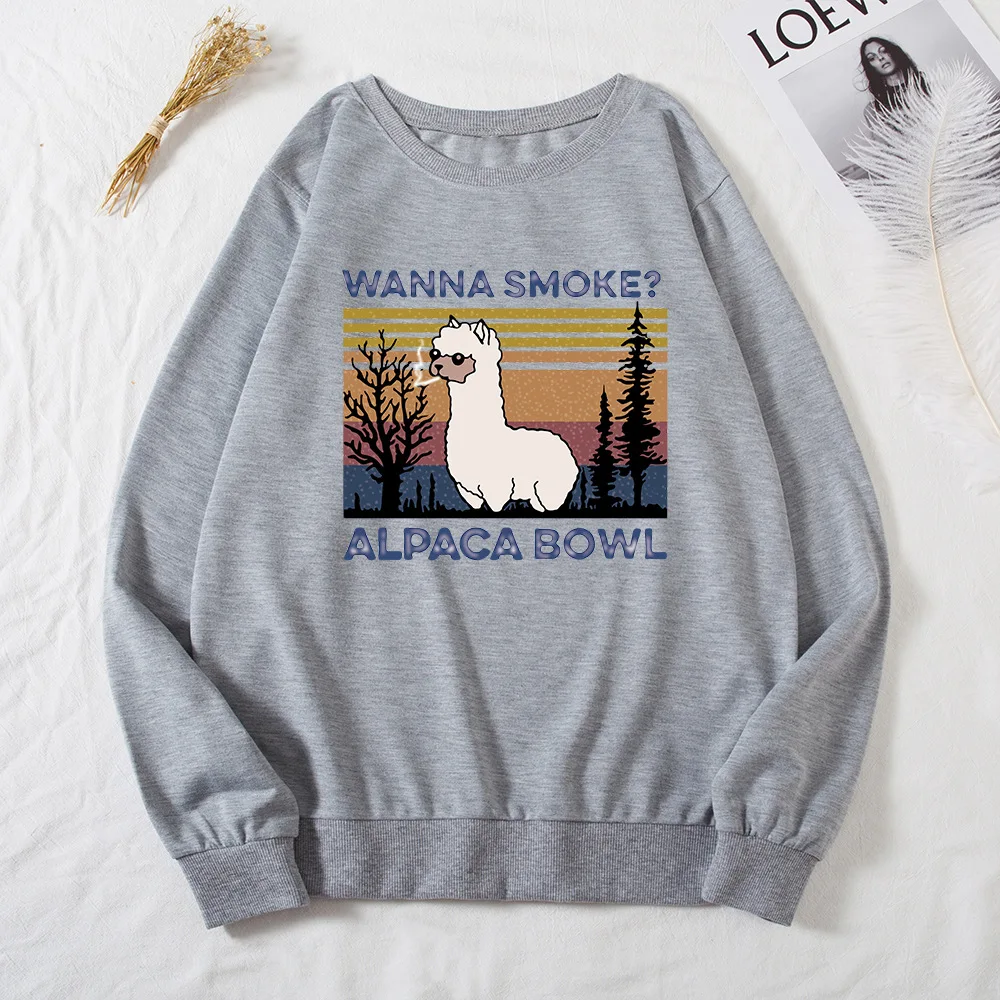 Autumn Sweatshirt Hooded Women Long Sleeve Hoodies Wanna Smoke Alpaca Bowl Letter Print Loose Pullovers Casual Female 
Autumn Sweatshirt Hooded Women Long Sleeve Hoodies Wanna Smoke Alpaca Bowl Letter Print Loose Pullovers Casual Female