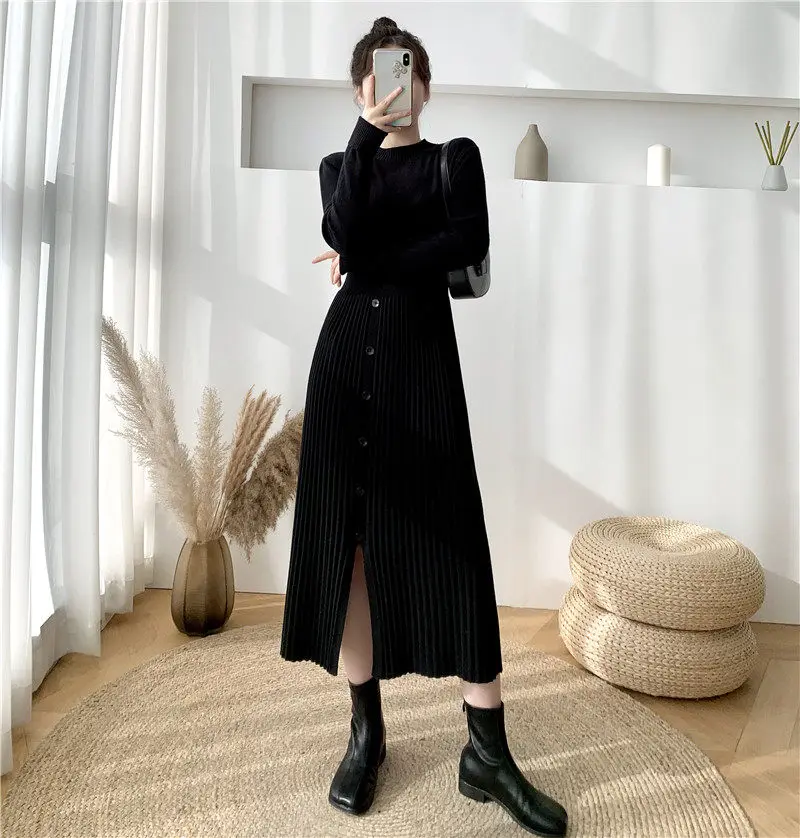 Half-High Collar Mid-Length Sweater Dress Women Over The Knee 2021 New Knitted Dress Fashion Split Solid Bottoming Jumper y919
Half-High Collar Mid-Length Sweater Dress Women Over The Knee 2021 New Knitted Dress Fashion Split Solid Bottoming Jumper y919