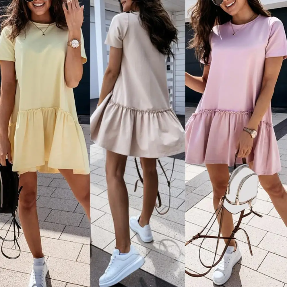 2021 Short Sleeve Dress Fashion Women Solid Color O Neck Ruffled Hem A Line Mini Dress Streetwear Outfits Party Elegant Wear
2021 Short Sleeve Dress Fashion Women Solid Color O Neck Ruffled Hem A Line Mini Dress Streetwear Outfits Party Elegant Wear