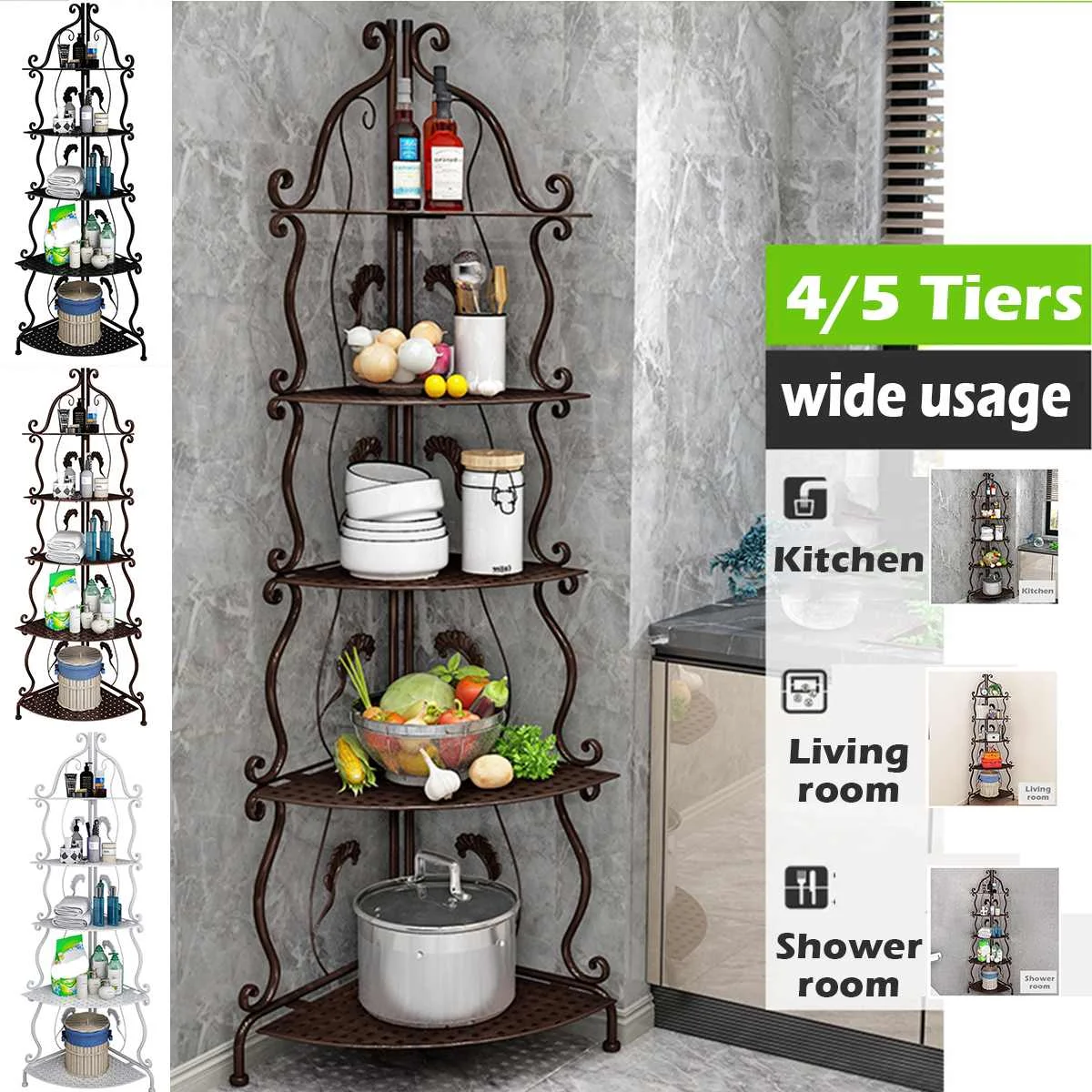 3 Colors Nordic Style 4/5 Tiers Folding Iron Kitchen Organizer Multi-use Bathroom Bedroom Rack Standing Book Shelf Home Decor 
3 Colors Nordic Style 4/5 Tiers Folding Iron Kitchen Organizer Multi-use Bathroom Bedroom Rack Standing Book Shelf Home Decor