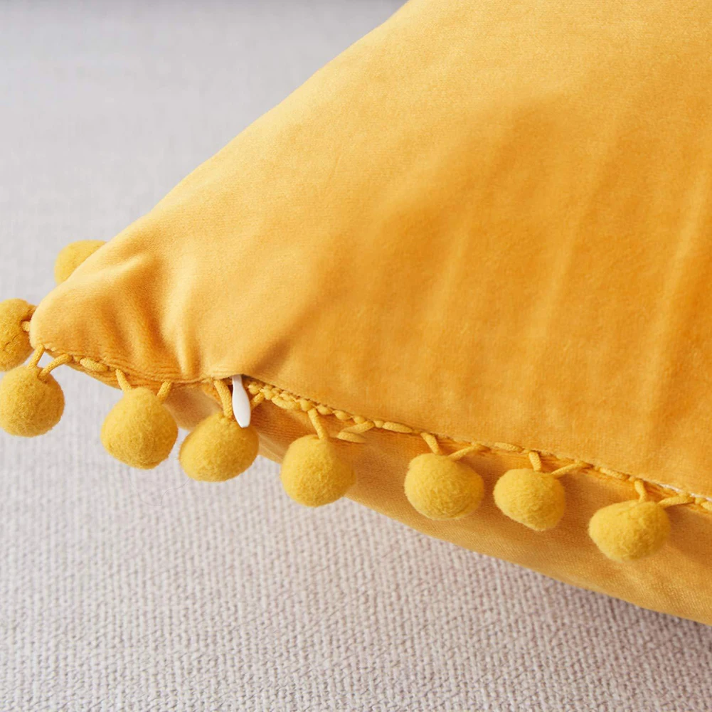 Бархатный мягкий чехол для подушки роскошный квадратный с кисточками шариками