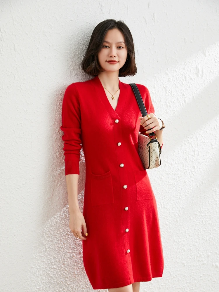 High Quality Women Goat Cashmere Dresses Fashion V-Neck Skirts 2021 New Arrival Winter/ Autumn Female Clothes Long Style Jumpers
High Quality Women Goat Cashmere Dresses Fashion V-Neck Skirts 2021 New Arrival Winter/ Autumn Female Clothes Long Style Jumpers