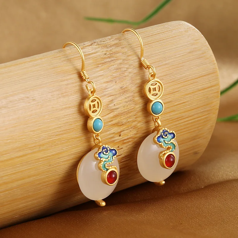 S925 Sterling Silver Hetian Jade Earrings Female Ethnic Style Retro Safe Buckle Earrings Classical Temperament Earrings
S925 Sterling Silver Hetian Jade Earrings Female Ethnic Style Retro Safe Buckle Earrings Classical Temperament Earrings