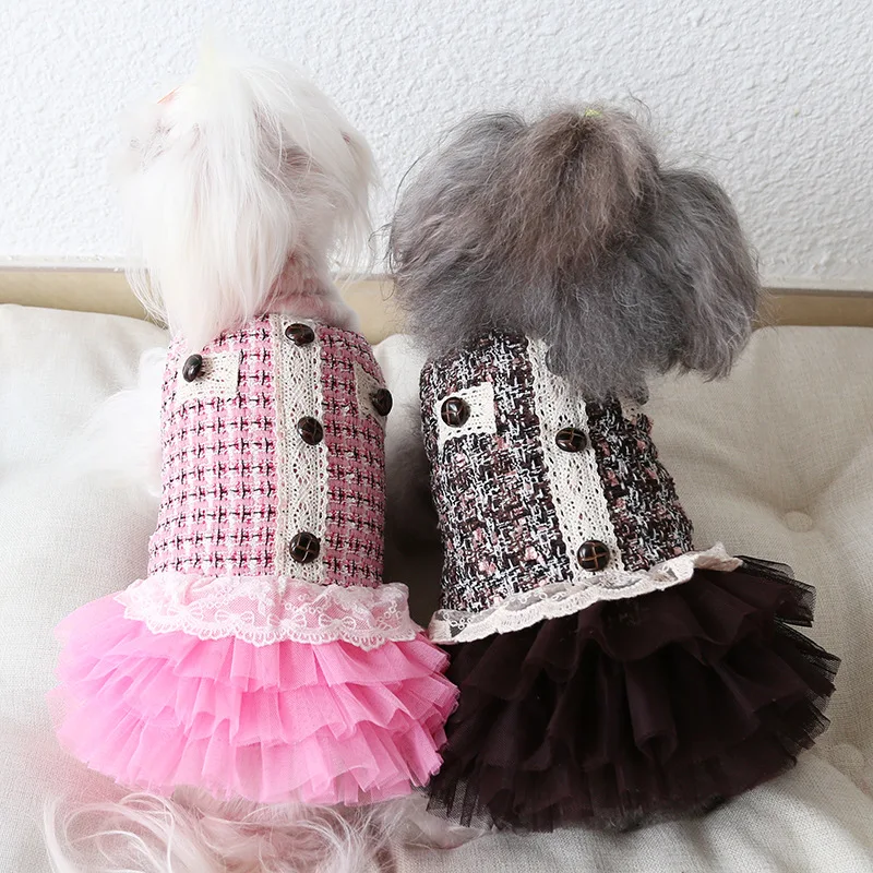 

Dog Clothes Grid Lace Fashion Cat Dog Dress Coat Jacket PET Clothing For Dogs Pet Winter Warm Pet Products Puppy Teddy Chihuahua