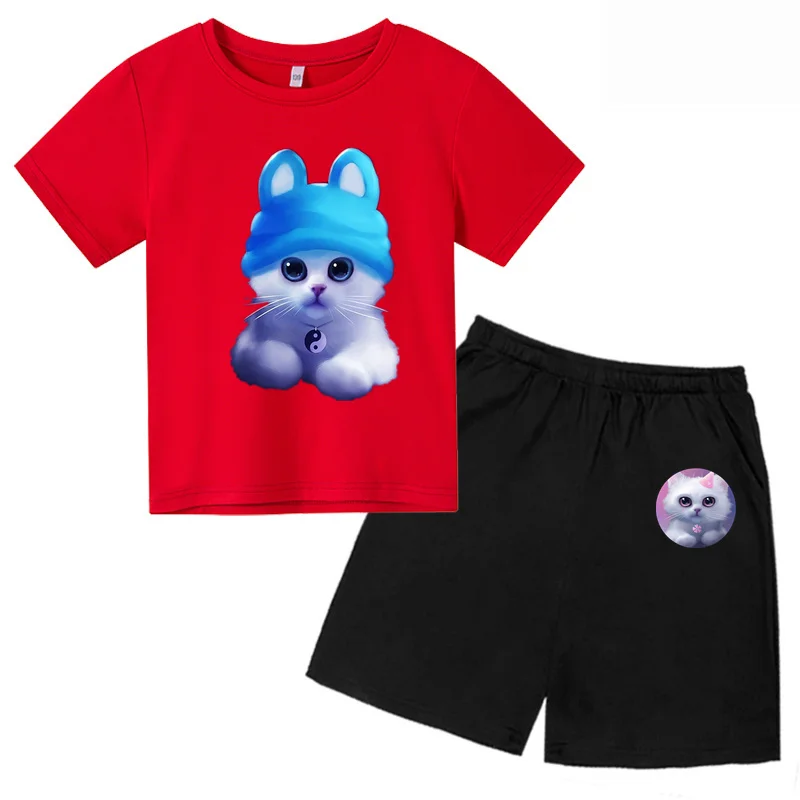 New Kawaii Cat Tshirt Suits Kids Shorts 2 Pcs Tops Tee Children Baby Boy Clothes Girls Sets Boys Pants 4-14 Year
New Kawaii Cat Tshirt Suits Kids Shorts 2 Pcs Tops Tee Children Baby Boy Clothes Girls Sets Boys Pants 4-14 Year