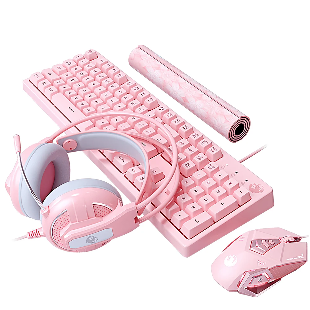 Клавиатура и мышь гарнитура механические игровые наборы милая розовая