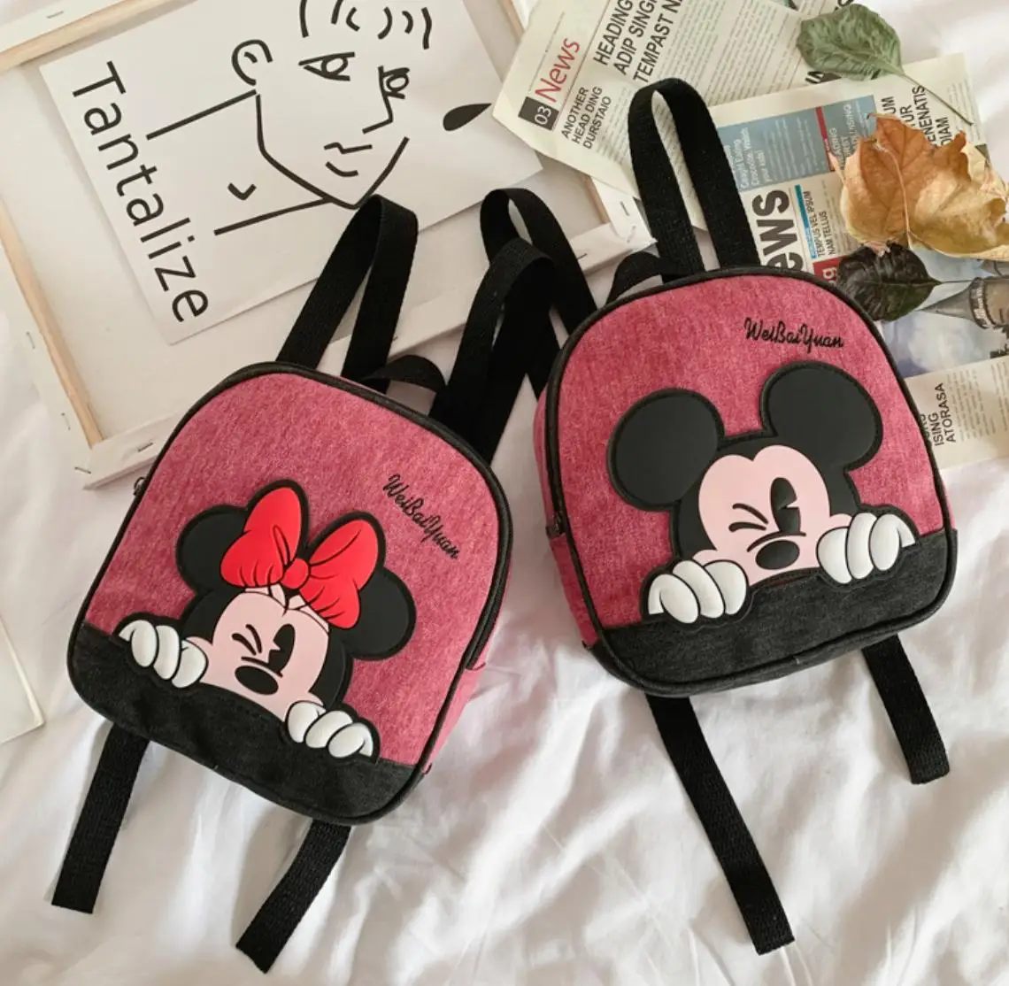 

Disney Mickey Mouse Bacpack Children's Bag Lovely Autumn Mickey Minnie Mouse Pattern Backpack Wink Kids Christmas Gifts Birthday