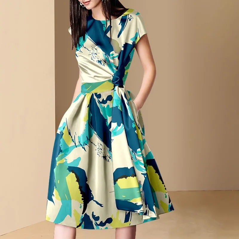 Women's 2021 Summer New Female French Temperament Short-sleeved Dress Mid-length Waist and Thin A-line Skirt M-3XL Dress Women
Women's 2021 Summer New Female French Temperament Short-sleeved Dress Mid-length Waist and Thin A-line Skirt M-3XL Dress Women