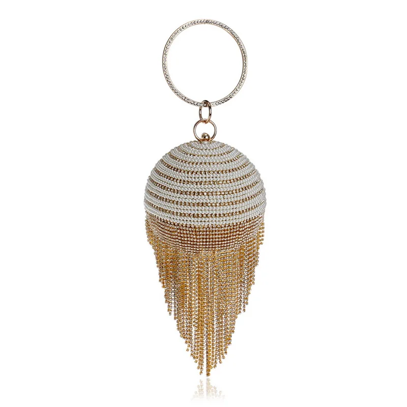 Pearl Tassel Rhinestone Clutch Evening Bags Women Creative Design Luxury Ball Shape Handbags Personality Wedding Party Purses
Pearl Tassel Rhinestone Clutch Evening Bags Women Creative Design Luxury Ball Shape Handbags Personality Wedding Party Purses