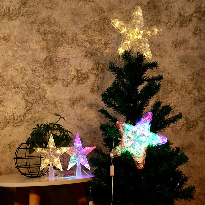 

Топ для рождественской елки с 10 светодиодами, пятиконечная звезда, Рождественская ламсветильник, Рождественский день, Новогоднее украшени...