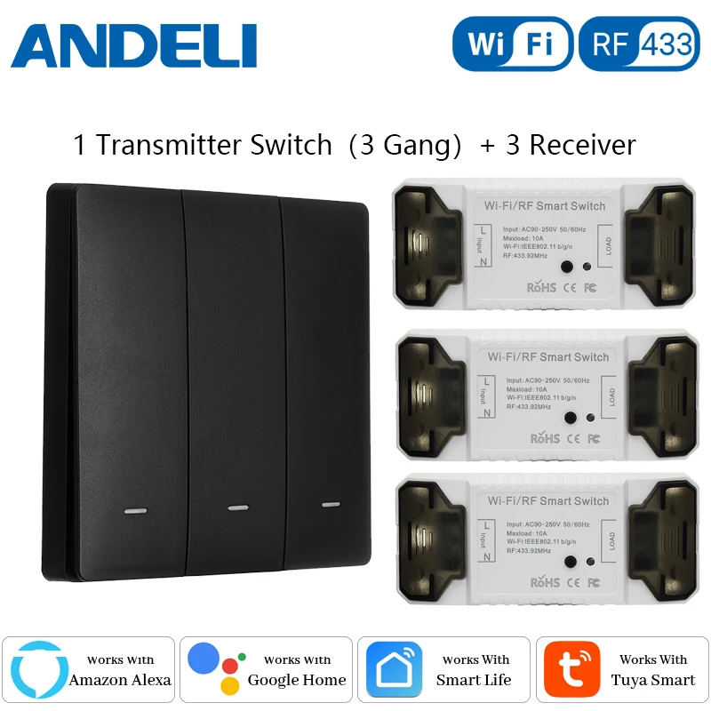 RF 433Mhz wireless Wall Switch wall panel transmitter Safety Switch and AC 110V 220V relay interruptor for Light Lamp
RF 433Mhz wireless Wall Switch wall panel transmitter Safety Switch and AC 110V 220V relay interruptor for Light Lamp