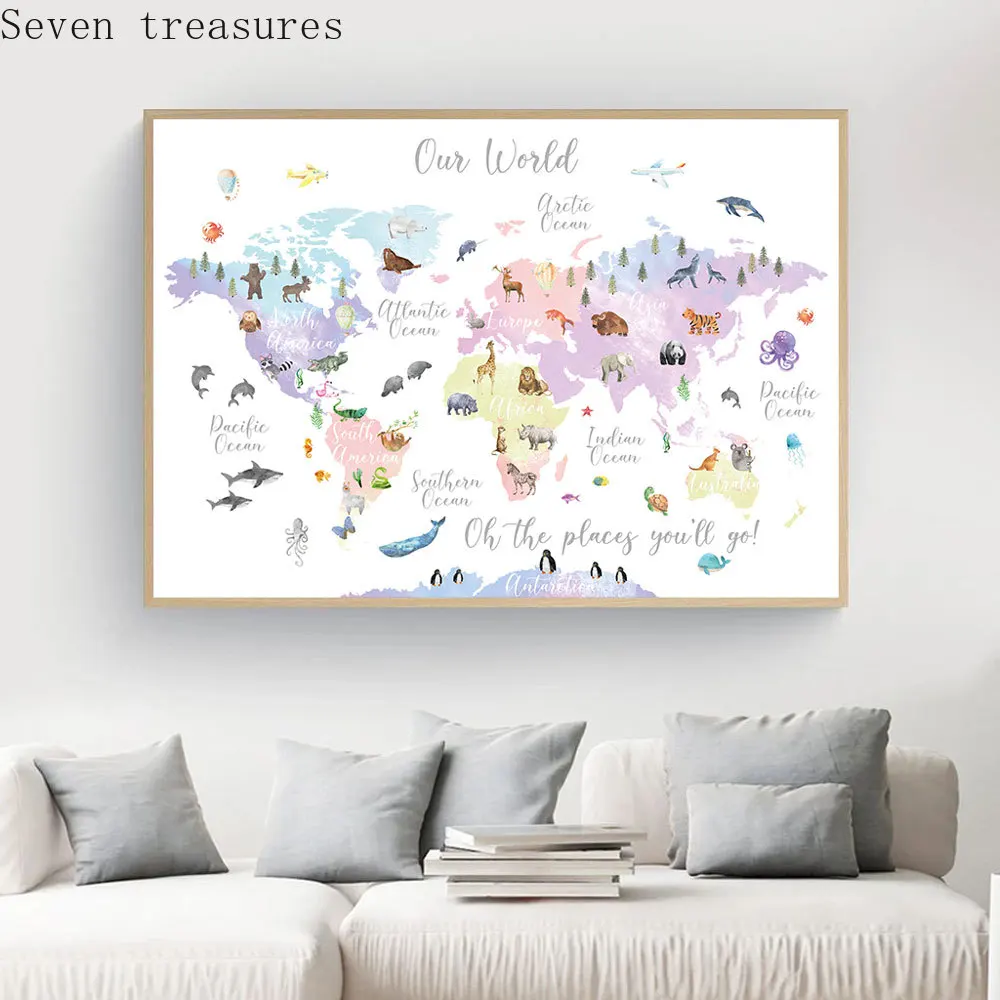 Educational Animal World Map Children Poster Nursery Wall Art Canvas Print Painting Baby Kid Bedroom Playroom Home DecorPicture
Educational Animal World Map Children Poster Nursery Wall Art Canvas Print Painting Baby Kid Bedroom Playroom Home DecorPicture