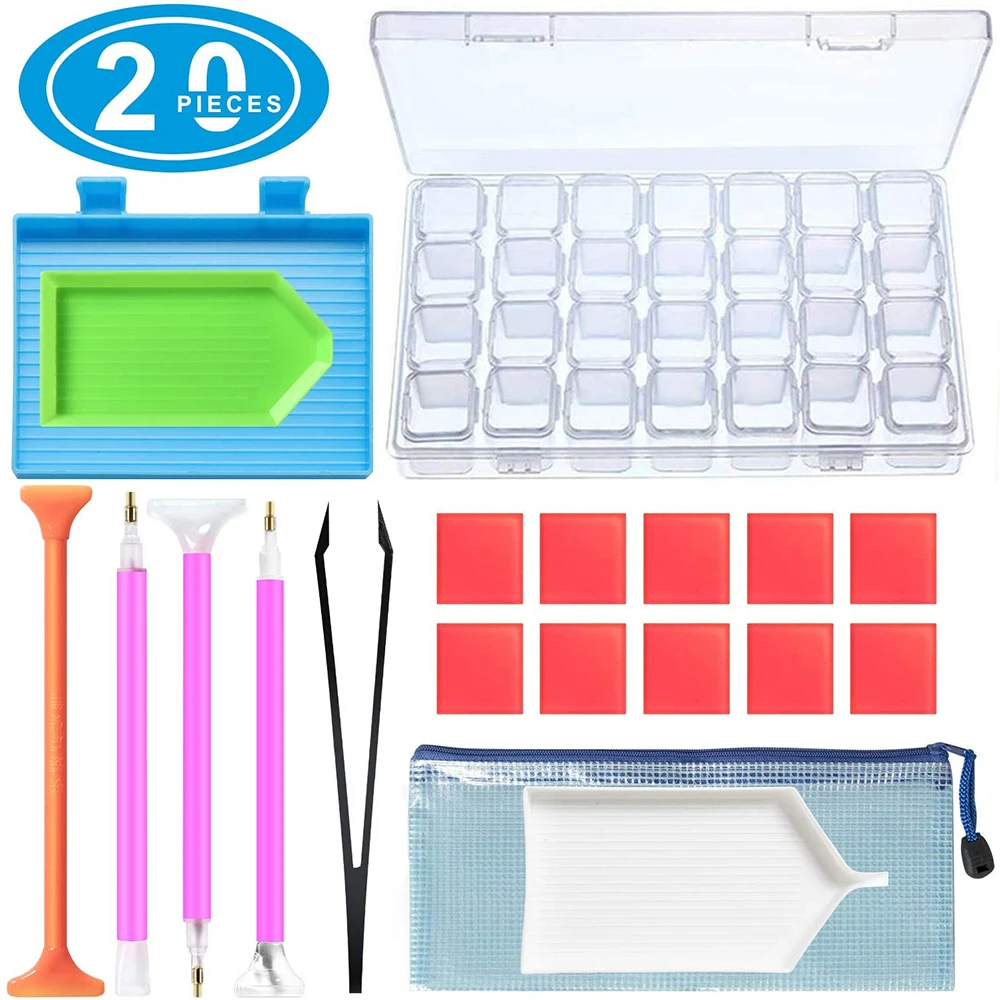 Diamond Painting Tools 20pcs 5D Diamond Painting Accessories Kits with 28 Slots Diamond Embroidery Box for DIY Art Craft
Diamond Painting Tools 20pcs 5D Diamond Painting Accessories Kits with 28 Slots Diamond Embroidery Box for DIY Art Craft