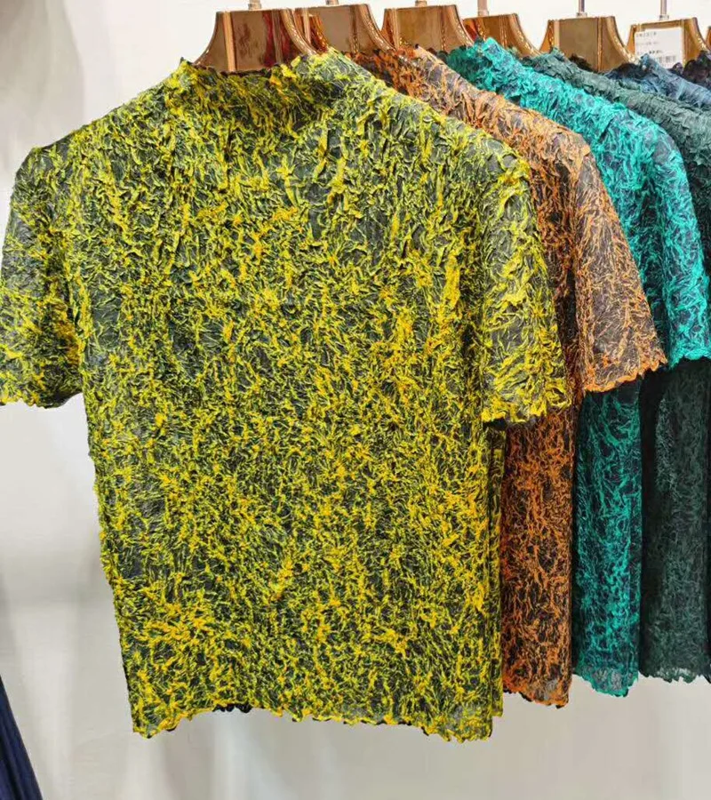 Summer T Shirt For Women 45-75kg 2020 New Fashion Printed Stretch Miyake Pleated Half Turtleneck Short Sleeved Casual Short Tops
Summer T Shirt For Women 45-75kg 2020 New Fashion Printed Stretch Miyake Pleated Half Turtleneck Short Sleeved Casual Short Tops