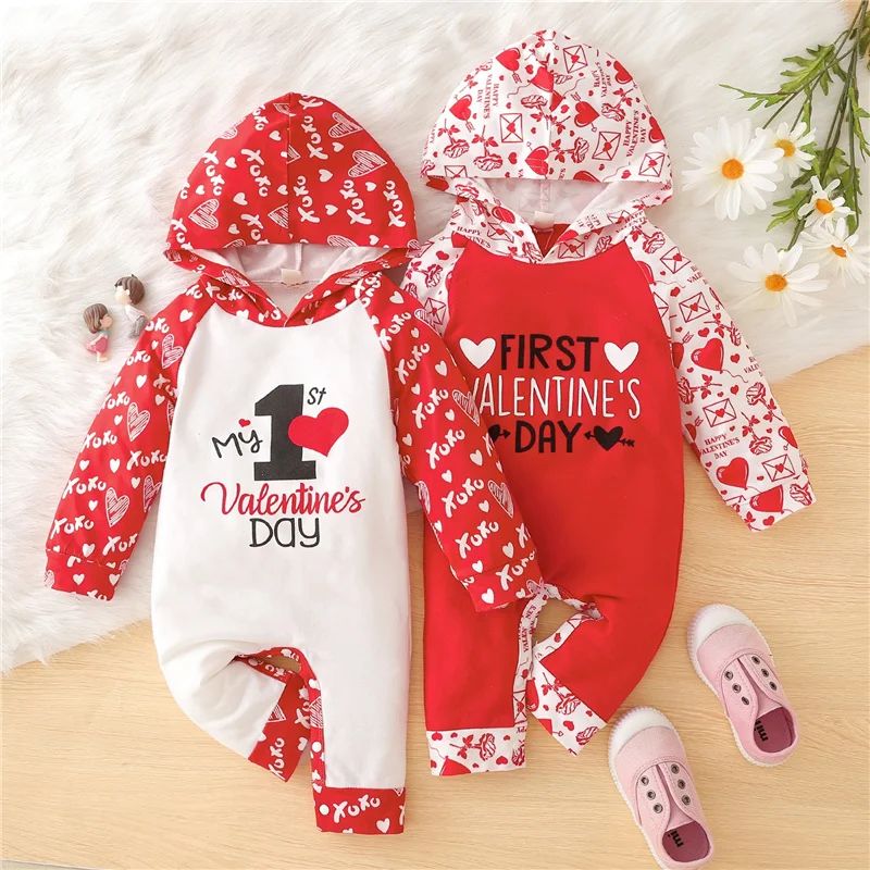 Newest Infant Baby Long Sleeve Hooded Romper, Valentine's Day Letter Printing Patchwork Long Jumpsuit Clothes 0-18Months 
Newest Infant Baby Long Sleeve Hooded Romper, Valentine's Day Letter Printing Patchwork Long Jumpsuit Clothes 0-18Months