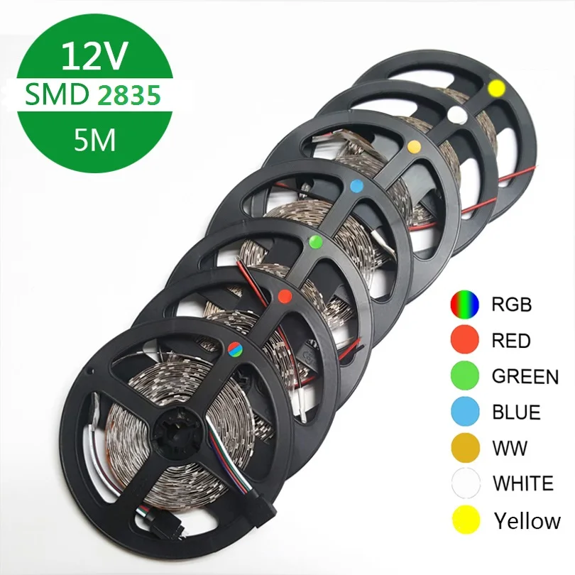 

LED Strip tape Lamp 5m 60led/m SMD 2835 DC12V Diode Flexible Led Strip light RGB/White/Warm white/Red/Green/Blue/Yellow