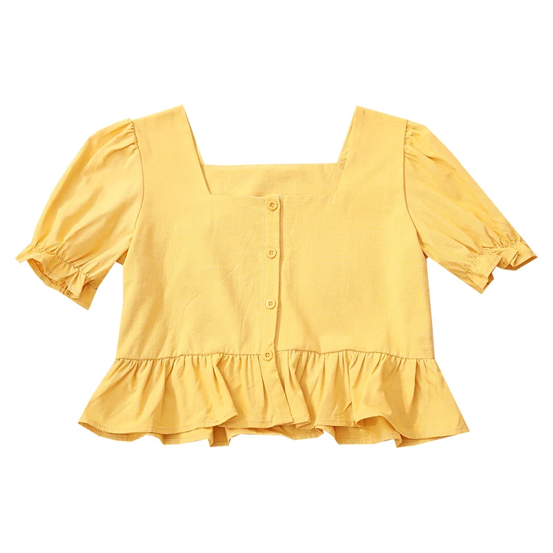 Woman Shirts Short Puff Sleeve Square Collar Crop Top Korean Style Solid Ruffles Button Office Lady Chiffon Female Short Shirts
Woman Shirts Short Puff Sleeve Square Collar Crop Top Korean Style Solid Ruffles Button Office Lady Chiffon Female Short Shirts