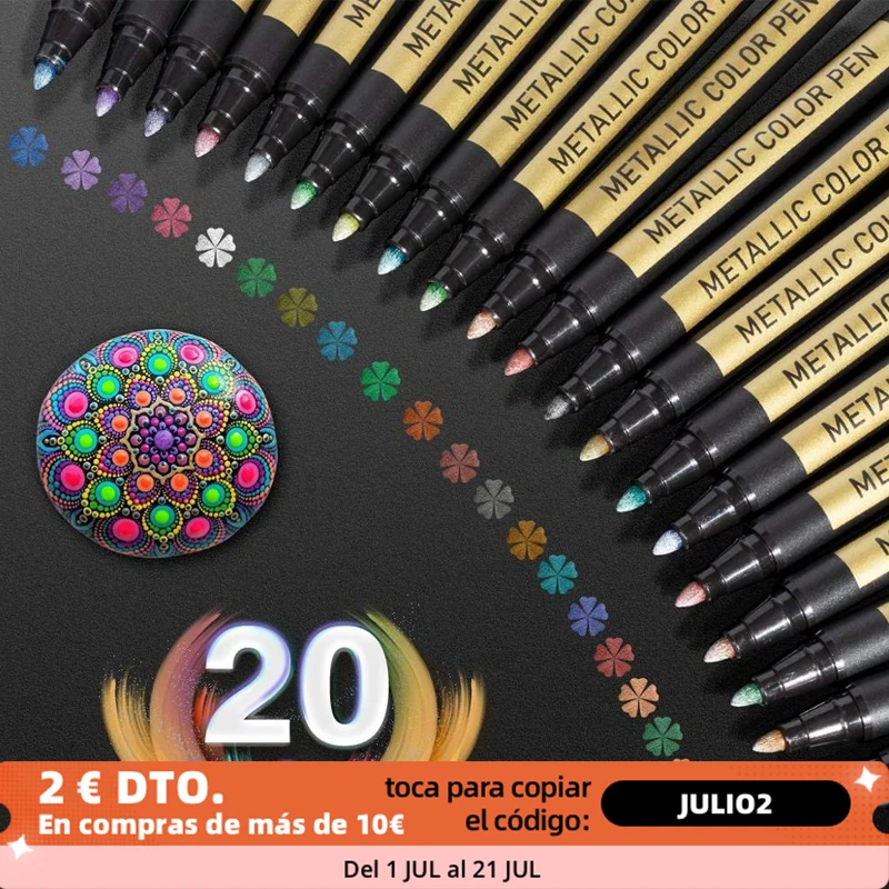 Metallic Paint Markers Pens Set 20 Colors Paint Pen Craft Markers for Rock Painting, Photo Albums, Scrapbooking
Metallic Paint Markers Pens Set 20 Colors Paint Pen Craft Markers for Rock Painting, Photo Albums, Scrapbooking