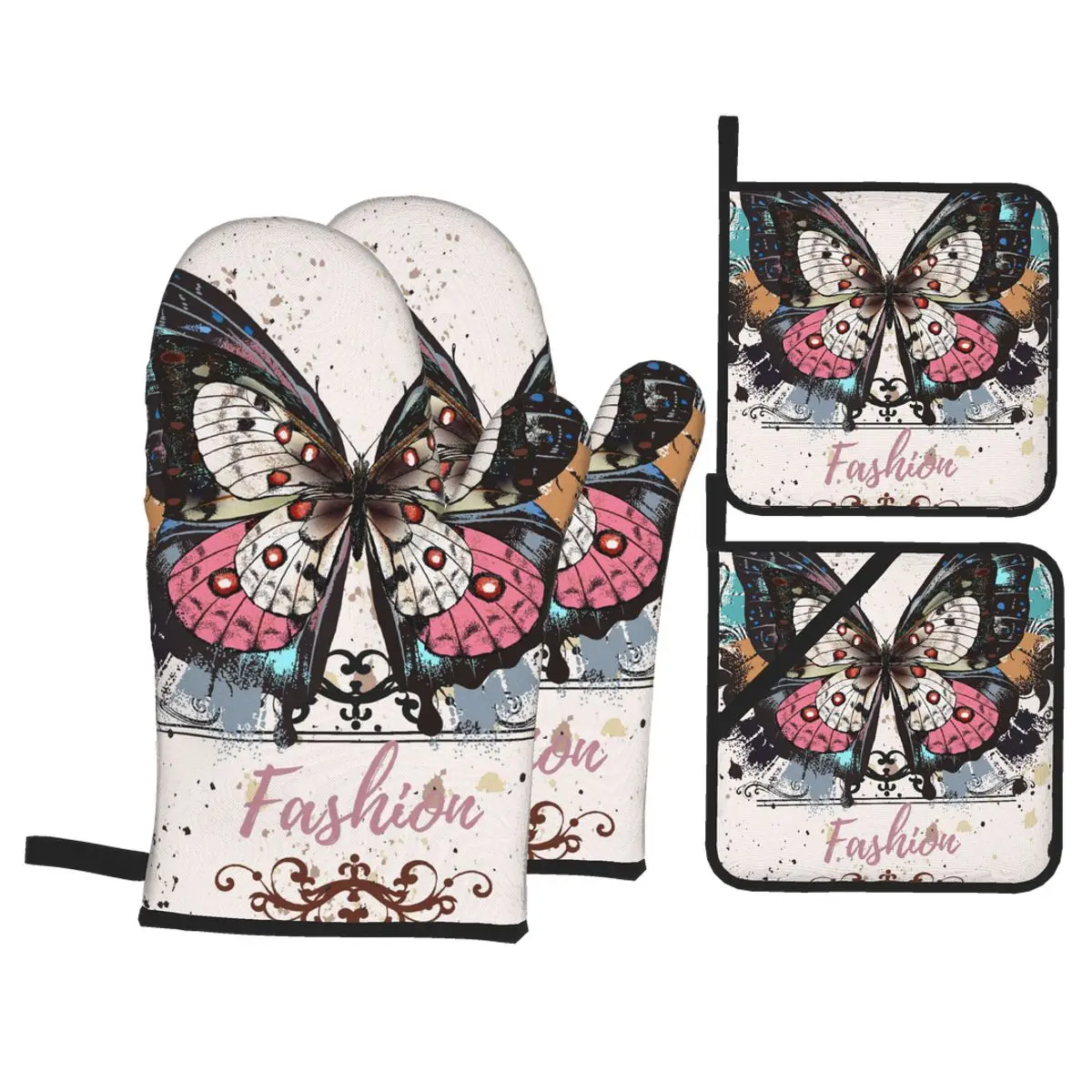 4 Pieces Polyester Kitchen Cooking Microwave Gloves Colorful Butterfly And Ink Spots Baking BBQ Potholders Oven Mitts 
4 Pieces Polyester Kitchen Cooking Microwave Gloves Colorful Butterfly And Ink Spots Baking BBQ Potholders Oven Mitts
