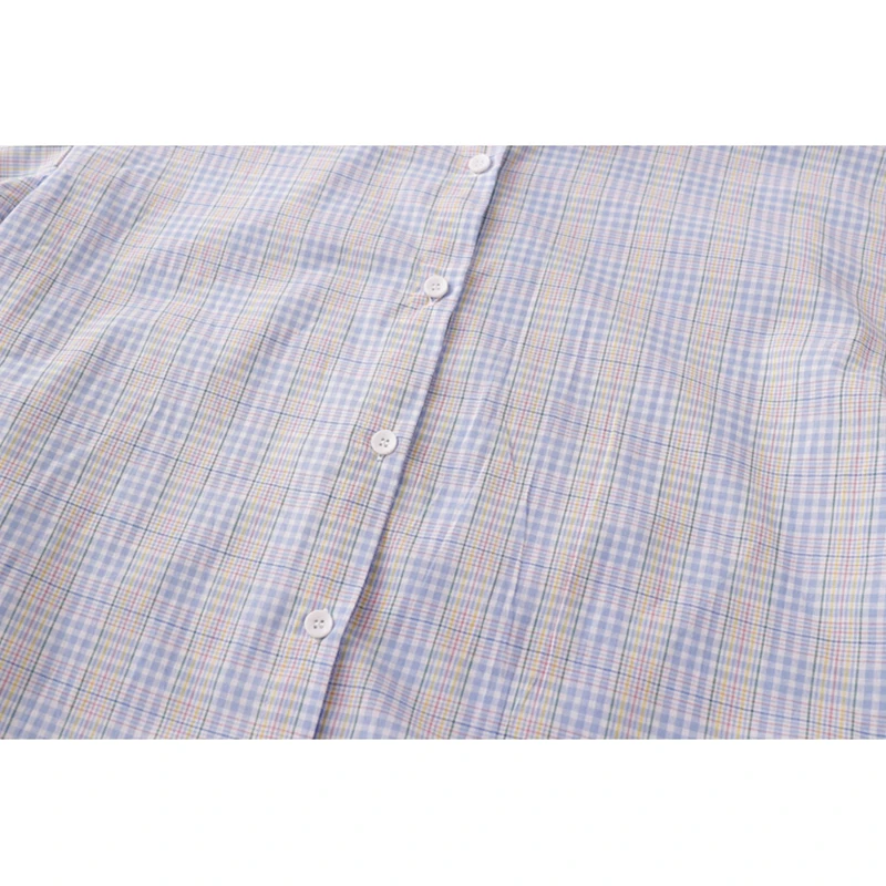 Summer New 2021 Women Streetwear Plaid Printed Light Blue Blouses Korean Turn-down Collar Short Sleeve Shirts Casual Female Tops
Summer New 2021 Women Streetwear Plaid Printed Light Blue Blouses Korean Turn-down Collar Short Sleeve Shirts Casual Female Tops