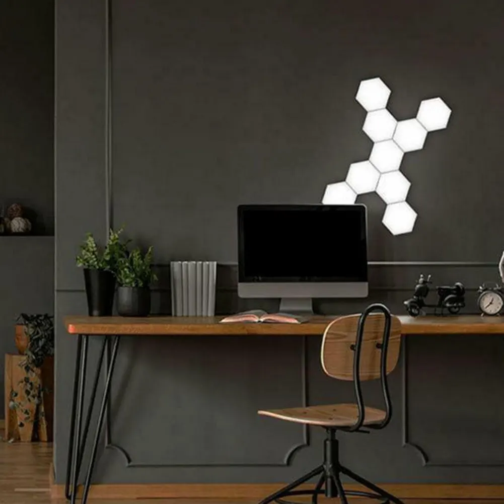 

Hexagon LED DIY Hexagonal Wall Lamp Honeycomb Interior Wall Lamp Splicing Night Light Modular Touch Sensitive Quantum Lamps 8PCS