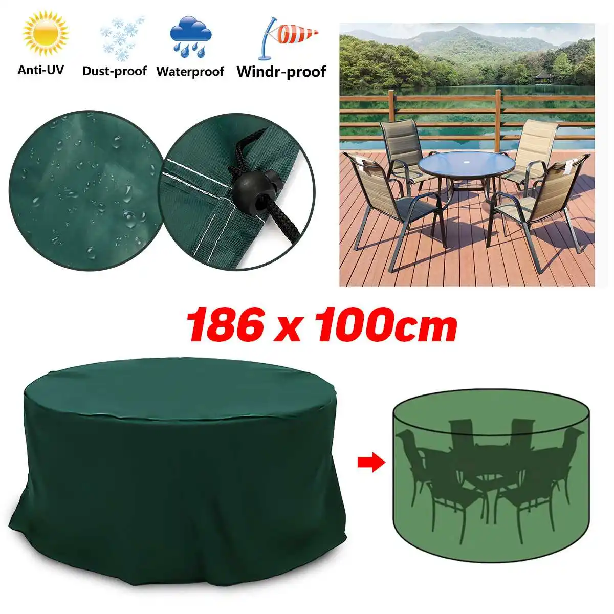 186x100cm Round Furniture Cover Waterproof Dustpoof For Patio Table Chair Covers for furniture Out door Garden
186x100cm Round Furniture Cover Waterproof Dustpoof For Patio Table Chair Covers for furniture Out door Garden