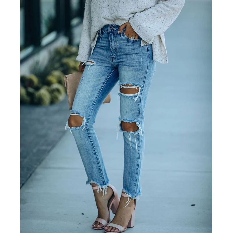 Ripped Jeans Women Summer Trousers Mid Waist Bleached Washed Full Length Mom Jeans
Ripped Jeans Women Summer Trousers Mid Waist Bleached Washed Full Length Mom Jeans