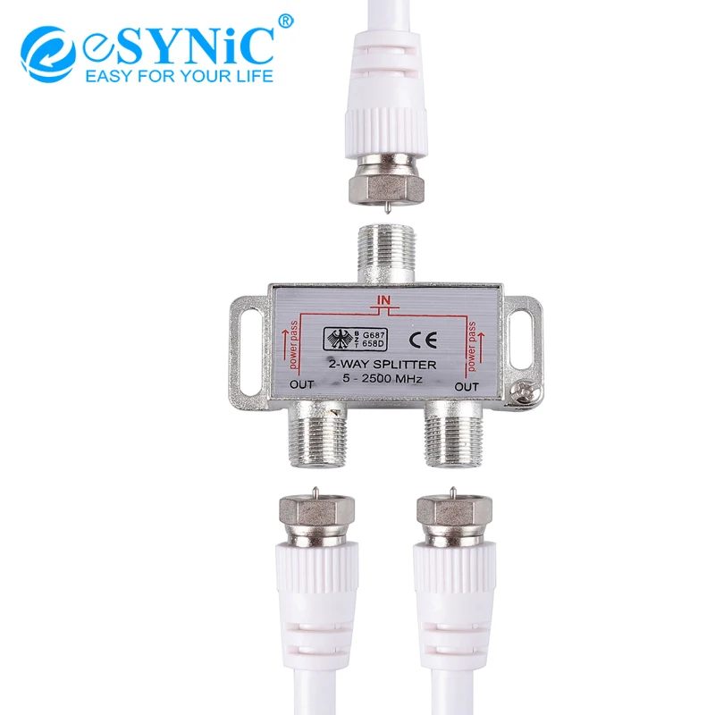 eSYNiC 2 Pcs 2-Way Coax Cable Splitter 1x2 MoCA 5-2500MHz Connector Satellite Receiver TV CATV Broadband Splitter 
eSYNiC 2 Pcs 2-Way Coax Cable Splitter 1x2 MoCA 5-2500MHz Connector Satellite Receiver TV CATV Broadband Splitter