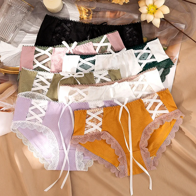 Sexy Girly Briefs Summer Thin Bow Tie Suspenders Hollow Lace Cotton Crotch Student Cute Candy Color Fashionable and Comfortable
Sexy Girly Briefs Summer Thin Bow Tie Suspenders Hollow Lace Cotton Crotch Student Cute Candy Color Fashionable and Comfortable