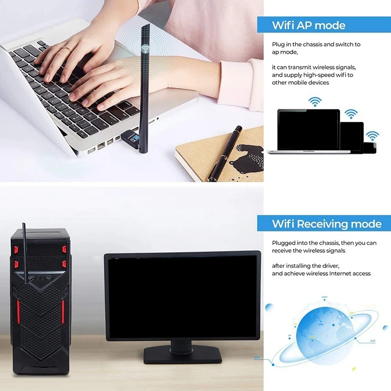 WiFi Adapter 600Mbps,with Dual Band 2.4GHz/5.8GHz High Gain Antenna for Desktop Compatible with Windows/Vista/XP Mac OS
WiFi Adapter 600Mbps,with Dual Band 2.4GHz/5.8GHz High Gain Antenna for Desktop Compatible with Windows/Vista/XP Mac OS