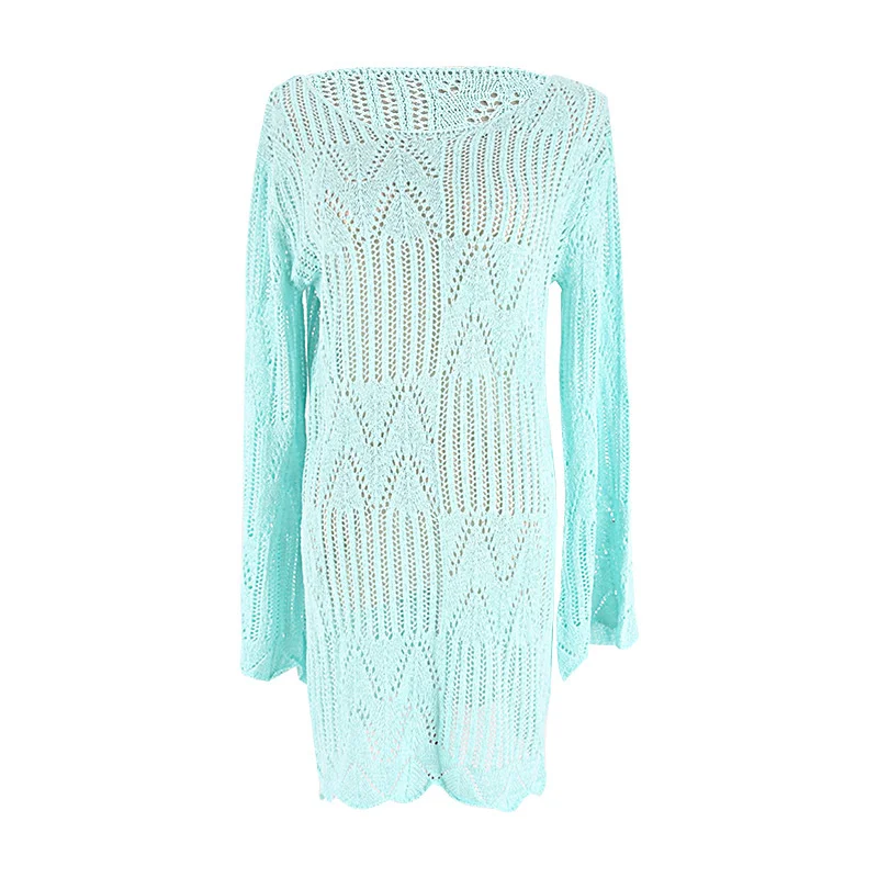 New Long Sleeve Knitted Hollow Out Blouse Beach Holiday Bikini Cover Top Swimsuit With Sunscreen
New Long Sleeve Knitted Hollow Out Blouse Beach Holiday Bikini Cover Top Swimsuit With Sunscreen