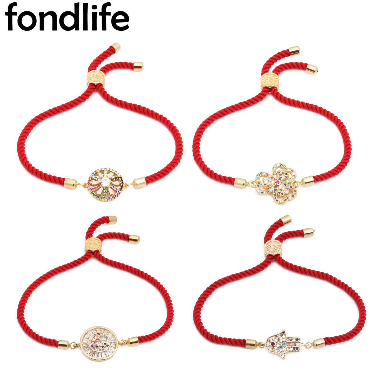 AAA Cubic Zirconia Stones Round Circle Flower Hamsa Hand Love Charm Bracelet Women Gold-plated Brass CZ Red Cord Pull Jewelry
AAA Cubic Zirconia Stones Round Circle Flower Hamsa Hand Love Charm Bracelet Women Gold-plated Brass CZ Red Cord Pull Jewelry