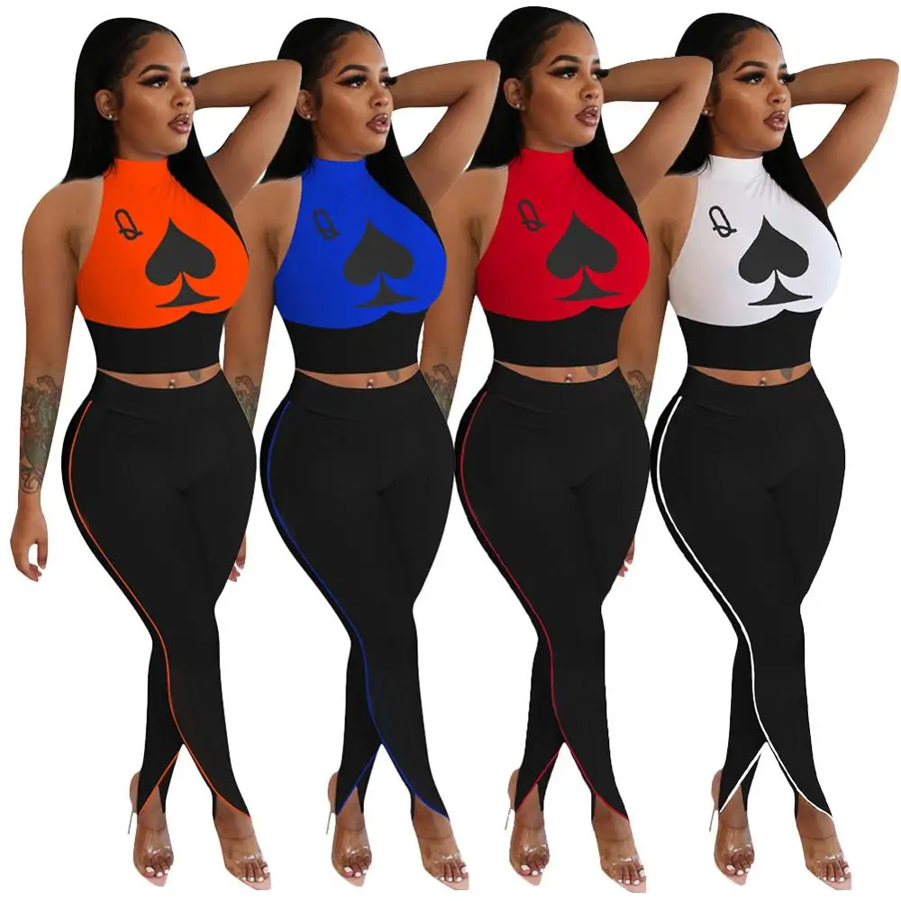 Sleeveless Two Piece Set Women Turtleneck Pinted Poker Q Crop Top +Tight Tail Bottom Pants Club Party Street Plus Size Set S-4XL
Sleeveless Two Piece Set Women Turtleneck Pinted Poker Q Crop Top +Tight Tail Bottom Pants Club Party Street Plus Size Set S-4XL