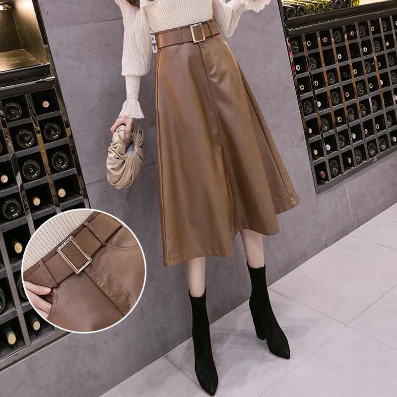PU Faux Leather Skirt Women 2021 New Autumn Winter юбка кожаная Elegant A-Line Sashes High-Waist Skirt Fashion All-Match 
PU Faux Leather Skirt Women 2021 New Autumn Winter юбка кожаная Elegant A-Line Sashes High-Waist Skirt Fashion All-Match