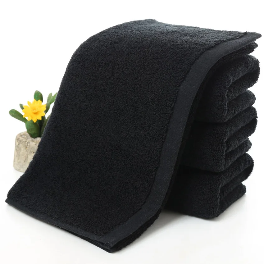 Черное Большое банное полотенце хлопковое толстое для душа и лица домашнее