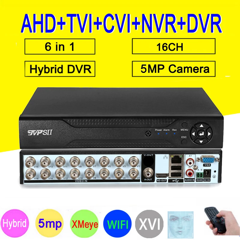 Распознавание лица XMeye Hi3531D H265 + 5 Мп 16 каналов 6 в 1 Гибридный WIFI TVi CVI NVR AHD CCTV DVR