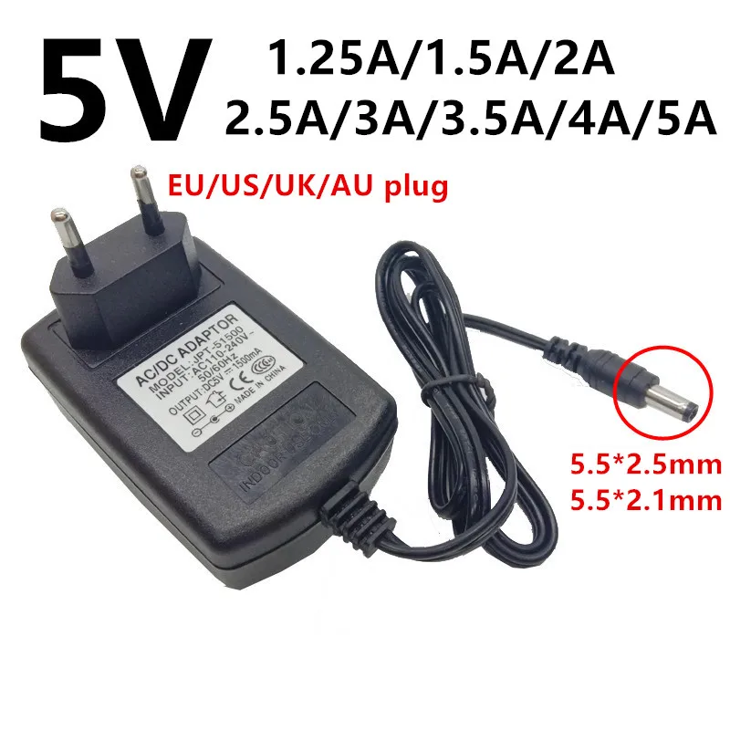 

5V 5 Volt AC DC Universal Power Adapter Supply 1.25A 1.5A 2A 2.5A 3A 3.5A 4A 5A Adaptor 220V To 5 V 5.5mm Adaptador