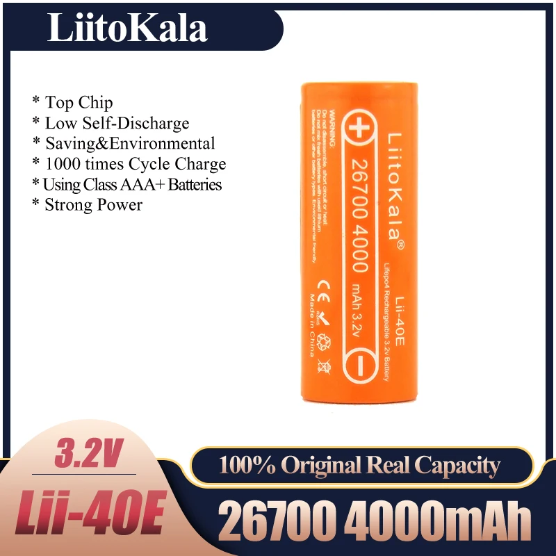 2023 LiitoKala Lii-40E3.2V 26700 4000mAh Lifepo4 Rechargeable Battery for light solar warning light microphones Instead of 26650
2023 LiitoKala Lii-40E3.2V 26700 4000mAh Lifepo4 Rechargeable Battery for light solar warning light microphones Instead of 26650