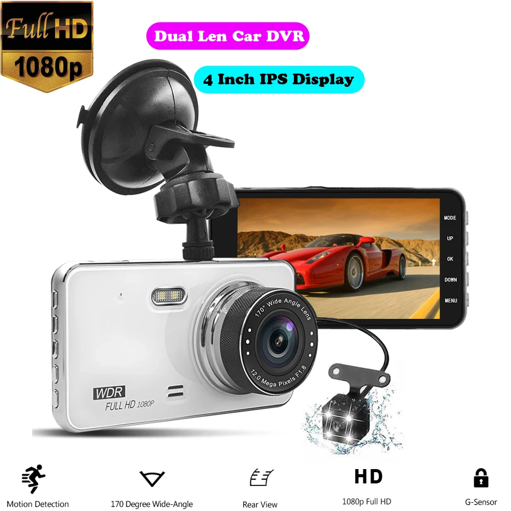 

Видеорегистраторы для автомобилей Камера видео Регистраторы GT29 Двойной объектив Full HD 1080P 4 "IPS Дисплей Dash Cam 170 градусов G-Сенсор Ночное видени...