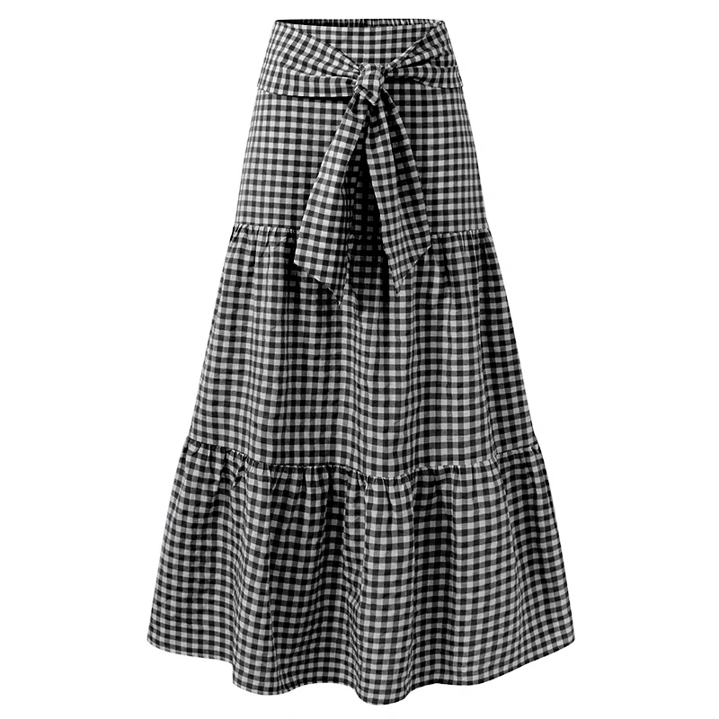 Celmia Модные женские винтажные Макси-юбки с высокой талией клетчатые длинные юбки