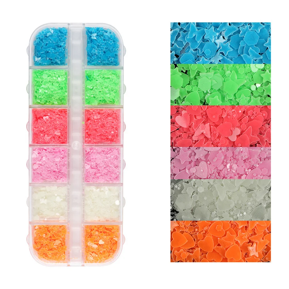 12Grids Luminous Nail Sequins Butterfly Flakes Glow In Dark Fluorescent Nail Glitter Powder Sparkly Palliette Nail Decoration
12Grids Luminous Nail Sequins Butterfly Flakes Glow In Dark Fluorescent Nail Glitter Powder Sparkly Palliette Nail Decoration