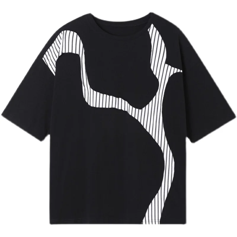 Men's Stripe Splice Japan Korean Loose Short Sleeve T-shirt Harajuku Menswear Male Top Tee Streetwear Hip Hop T Shirts for Man 
Men's Stripe Splice Japan Korean Loose Short Sleeve T-shirt Harajuku Menswear Male Top Tee Streetwear Hip Hop T Shirts for Man