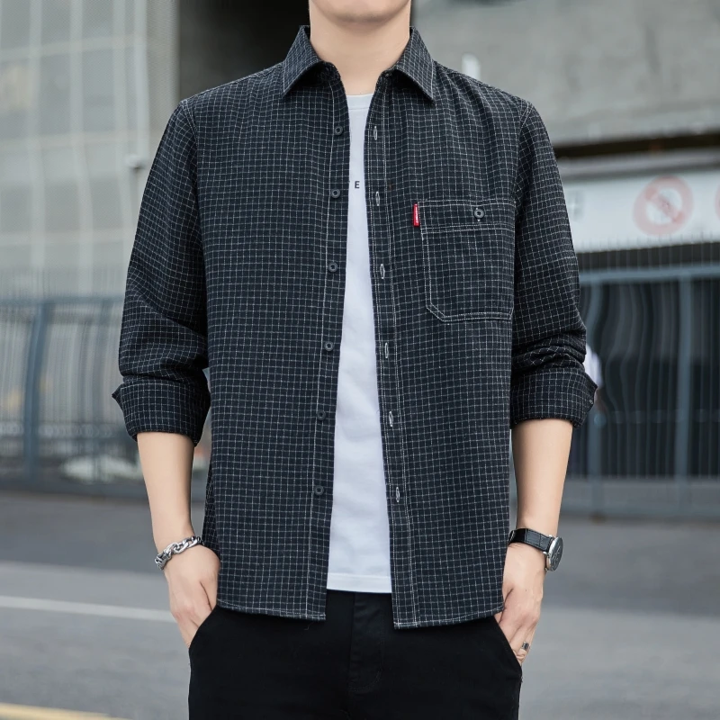 Mens Pocket Plaid Cotton Shirt Long Sleeve Checkered Men Casual Slim Fit Black Fashion Autumn Winter Shirts Men's Tops Coat New
Mens Pocket Plaid Cotton Shirt Long Sleeve Checkered Men Casual Slim Fit Black Fashion Autumn Winter Shirts Men's Tops Coat New