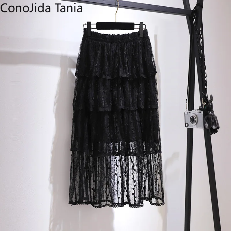 

Женская сетчатая юбка с высокой талией, кружевная облегающая юбка большого размера с листьями лотоса, лето 2021