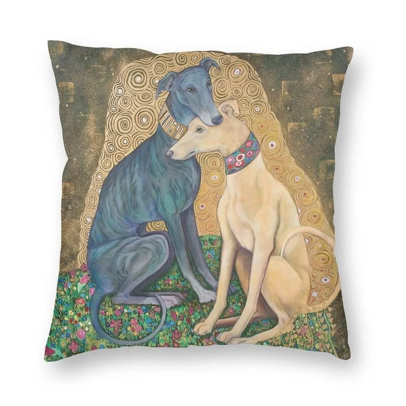 

Gustav Klimt Greyhound Dog Art Cushion Cover Sofa Living Room Whippet Sighthound Dog Square Pillow Case 45x45cm Funda Cojin