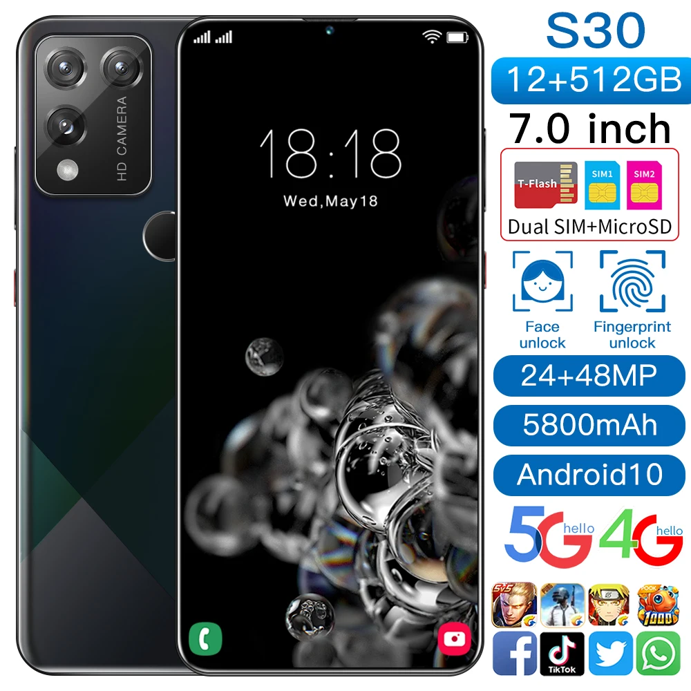 Smartphone Full Screen 5800mAh Global Version S30 7.0 Inch Push-Button Phone 12+512GB 24+48MP Face ID 4G LTE 5G Mobilephone
Smartphone Full Screen 5800mAh Global Version S30 7.0 Inch Push-Button Phone 12+512GB 24+48MP Face ID 4G LTE 5G Mobilephone