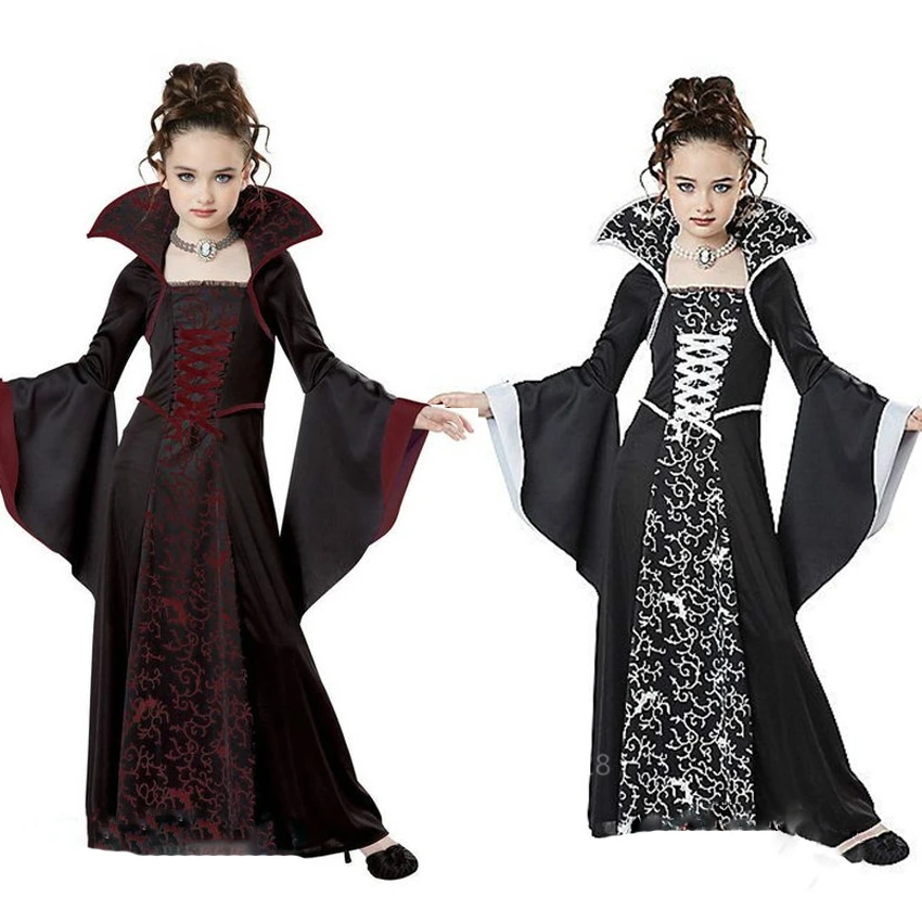 

Halloween costume for kids Girls Witch Vampire Cosplay Medieval Vintage Dress Children's Day of The Dead clothing Carnival Party