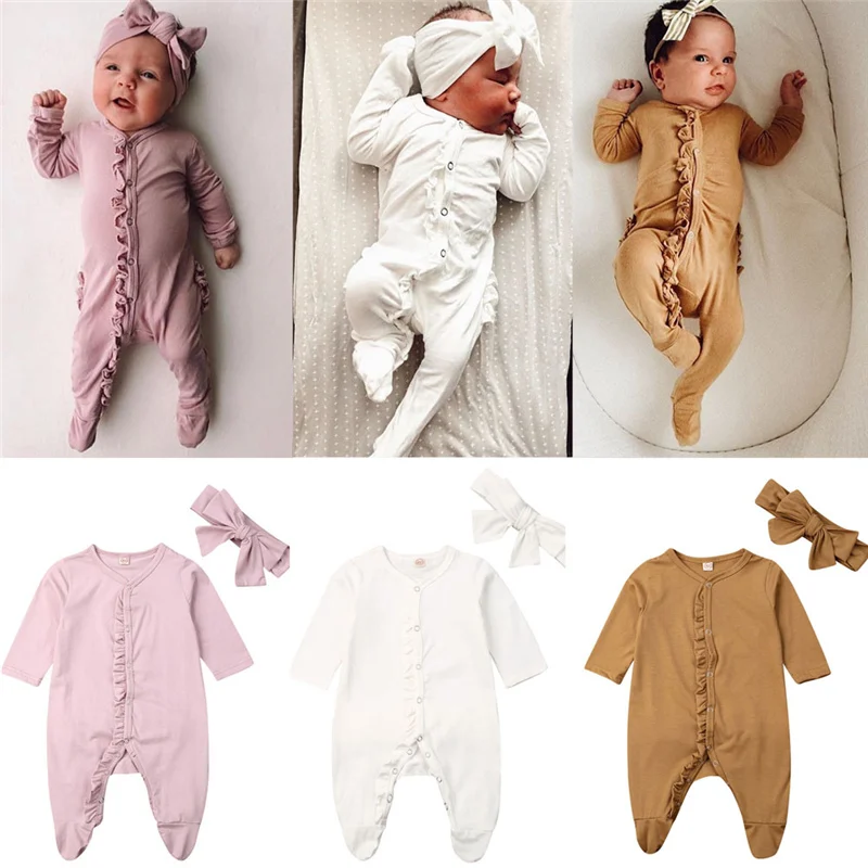 Baby Girl Fashion Ruffled Solid Footies Romper with Headband 0-12M Newborn Infant Spring Fall Casual Sleepwear Sleeping Bags
Baby Girl Fashion Ruffled Solid Footies Romper with Headband 0-12M Newborn Infant Spring Fall Casual Sleepwear Sleeping Bags